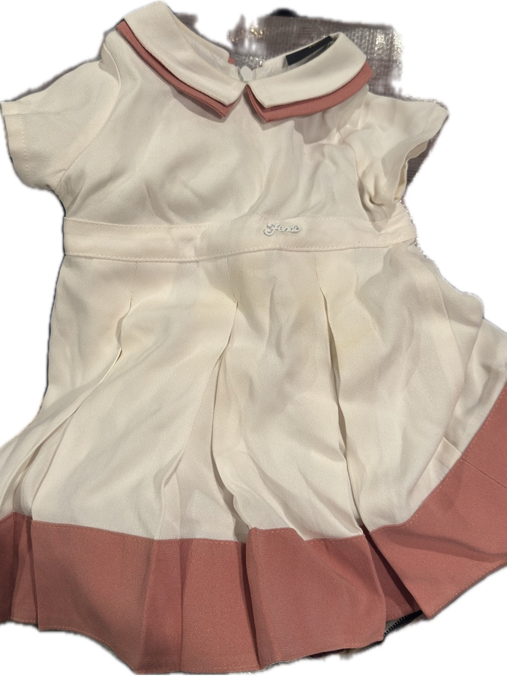 Fendi Cream Dress with Rose Trim for Girls